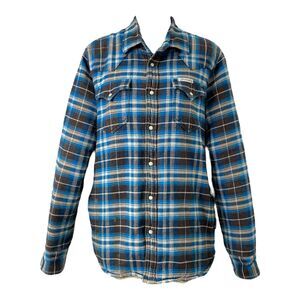 True Religion Sherpa Lined Flannel Shirt Jacket Men’s XL Blue Plaid Western